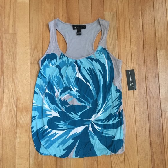 INC International Concepts Blue Grey Flower Racer back Tank Top Size P - Picture 2 of 7